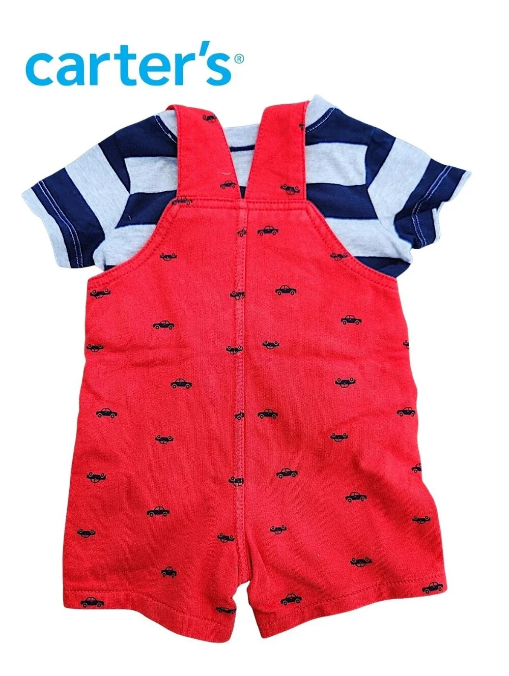Carter's 2-Piece Baby Red Shortalls Striped & T-Shirt Size 12 Months 100% Cotton